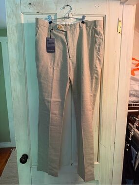 Studio Suits Men's Barn Beige Linen Suit Pants Size 34x32